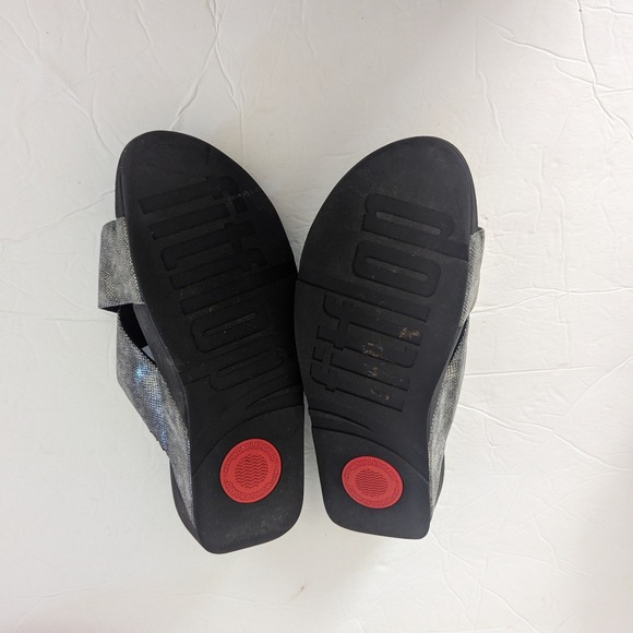 FitFlop Lulu Cross Slide Sandals Metallic Silver Black K59-547 Womens 8 - Picture 5 of 6